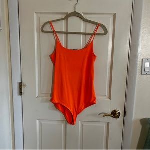 Zara Neon Orange Tank Bodysuit Sz M